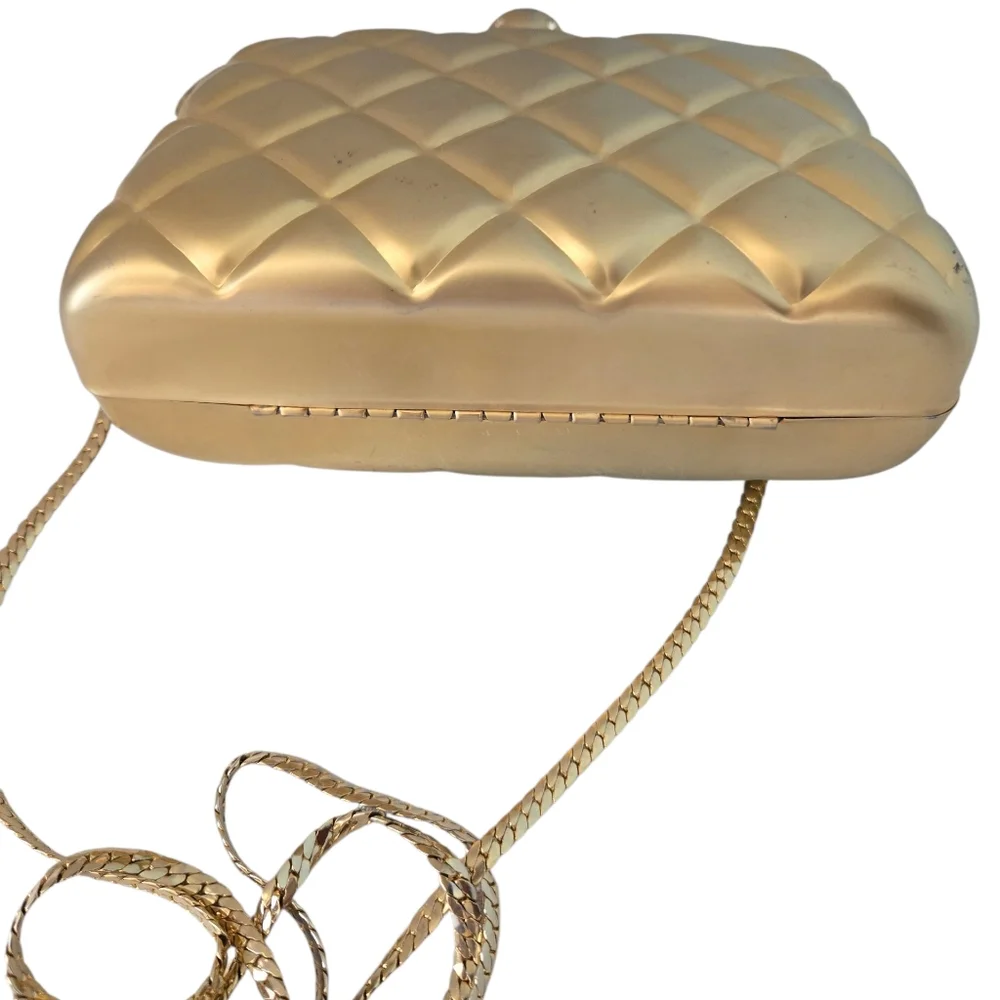 Elan Hard Shell Gold Quilted Crossbody Bag Mini Vintage - Picture 5 of 10
